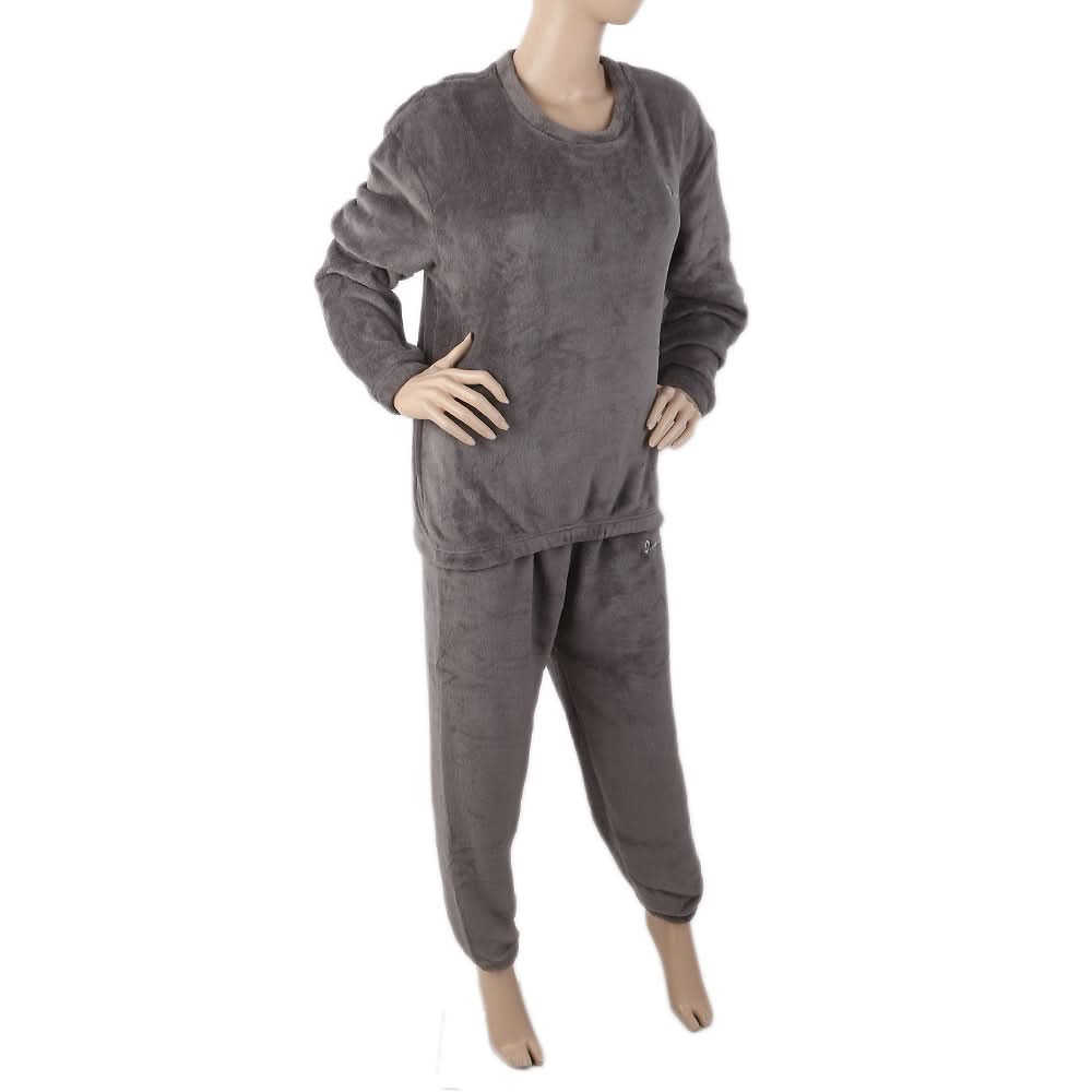 Women's Fleece Full Sleeves Night Suit - Grey, Women, Night Suit, Chase Value, Chase Value
