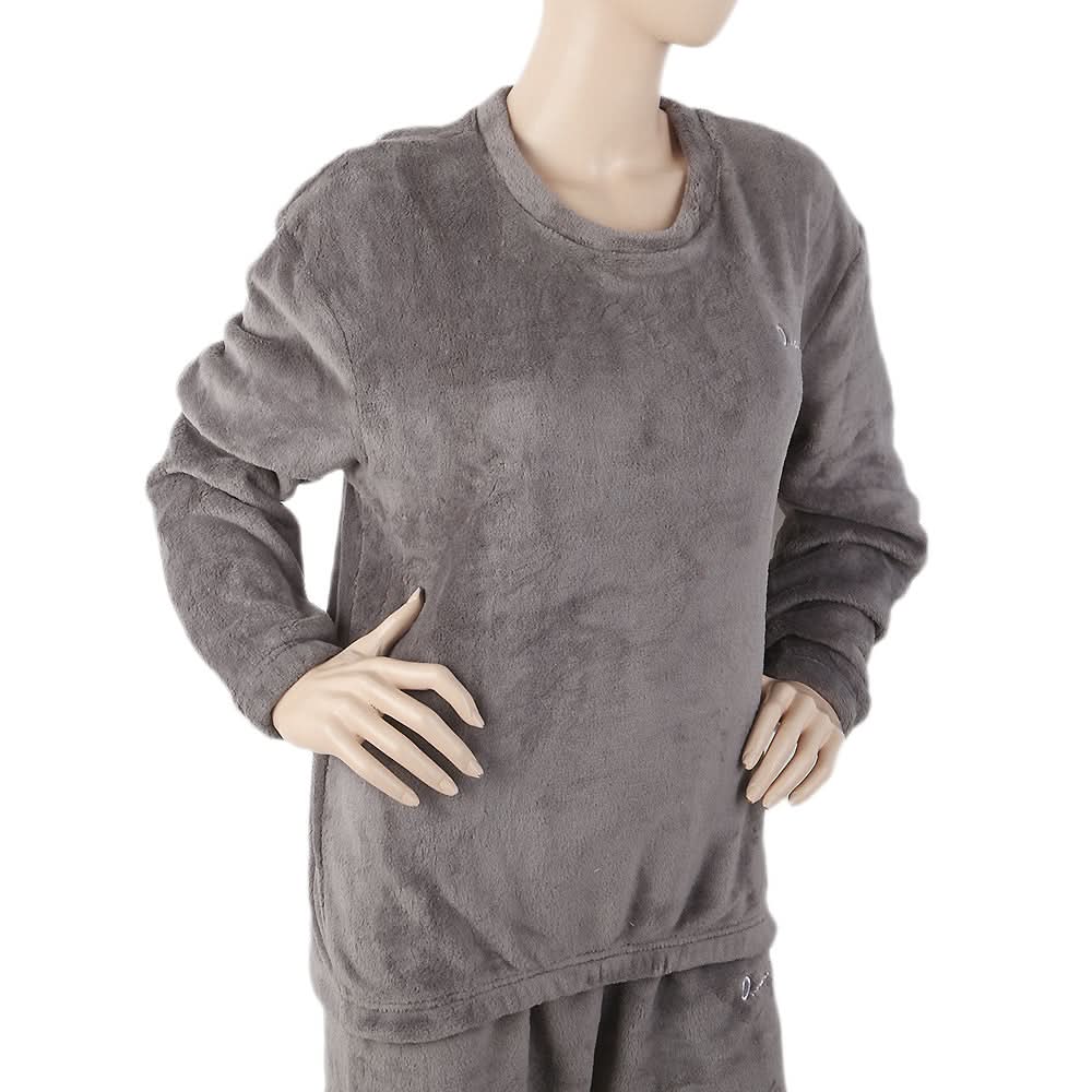 Women's Fleece Full Sleeves Night Suit - Grey, Women, Night Suit, Chase Value, Chase Value