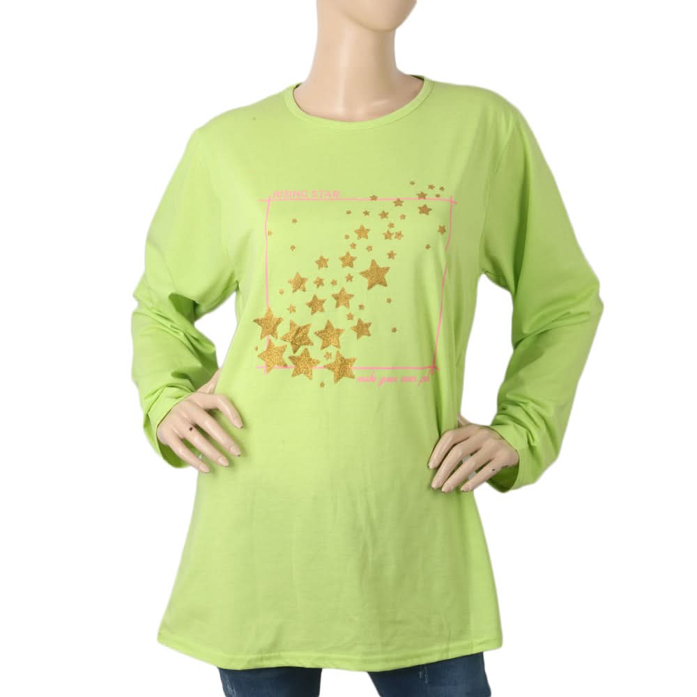 Women's Printed T. Shirt Full Sleeves - Green, Women, T-Shirts And Tops, Chase Value, Chase Value