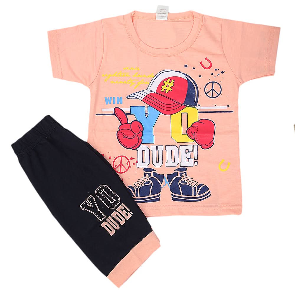 Boys Short Half Sleeves Suit - Peach, Kids, Boys Sets And Suits, Chase Value, Chase Value
