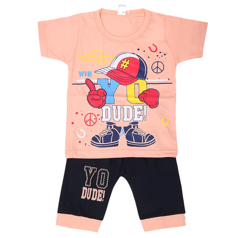 Boys Short Half Sleeves Suit - Peach, Kids, Boys Sets And Suits, Chase Value, Chase Value