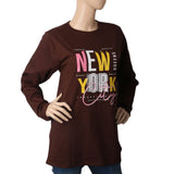 Women's Printed T. Shirt Full Sleeves - Dark Brown, Women, T-Shirts And Tops, Chase Value, Chase Value