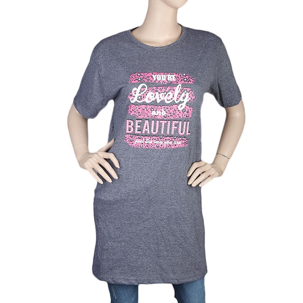 Women's Half Sleeves Printed T-Shirt - Grey, Women, T-Shirts And Tops, Chase Value, Chase Value