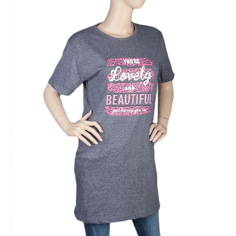 Women's Half Sleeves Printed T-Shirt - Grey, Women, T-Shirts And Tops, Chase Value, Chase Value