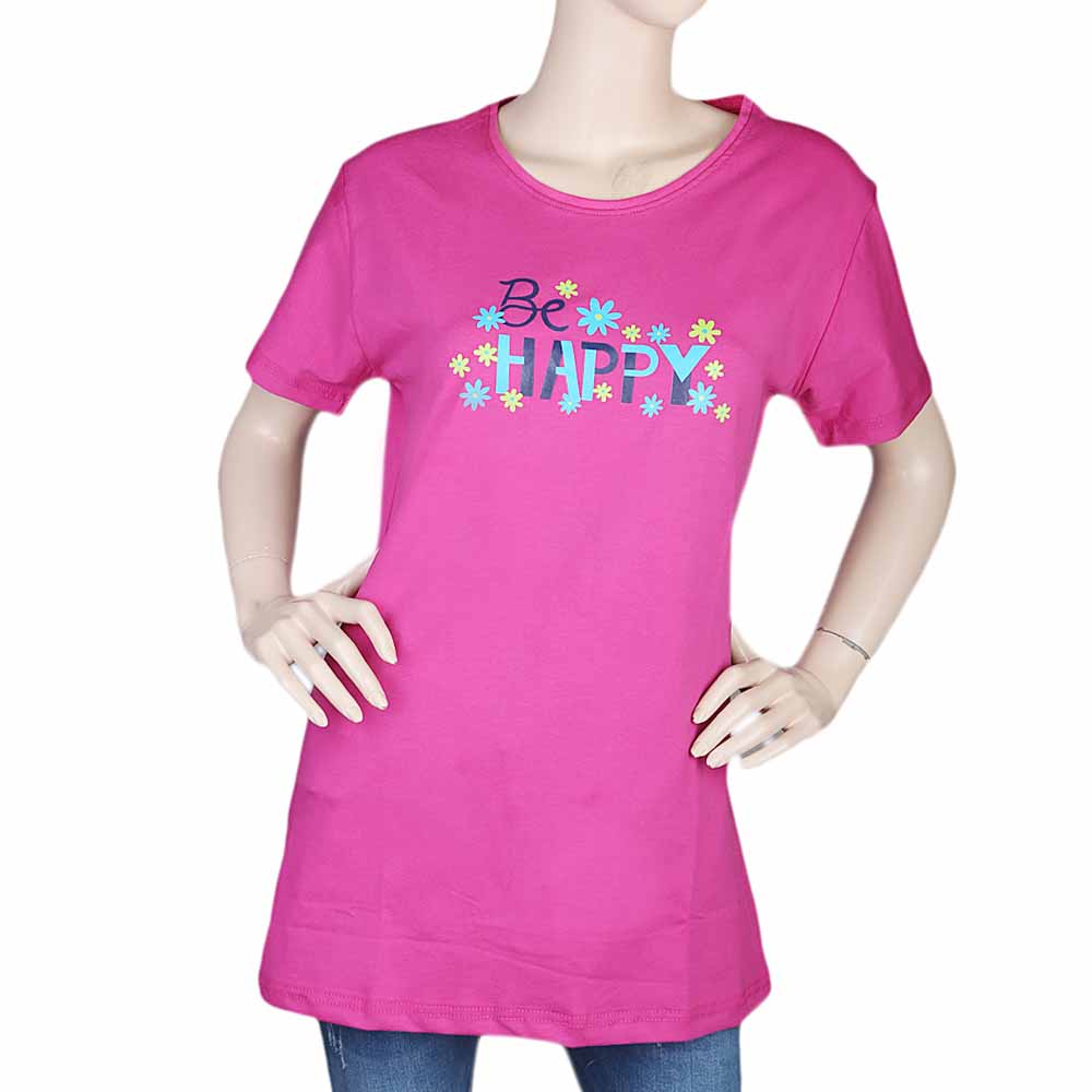 Women's Half Sleeves Printed T-Shirt - Pink, Women, T-Shirts And Tops, Chase Value, Chase Value