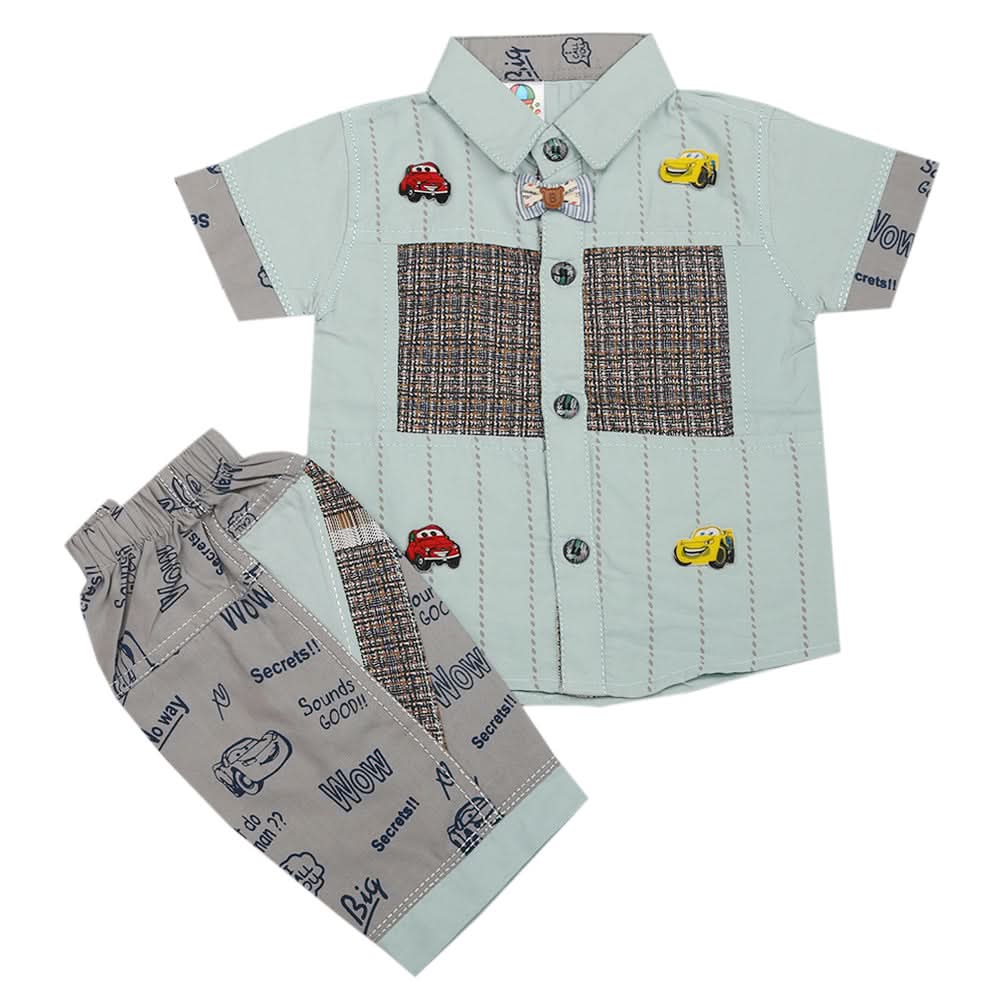 Newborn Boys Half Sleeves Suit - Sea Green, Kids, Newborn Boys Sets And Suits, Chase Value, Chase Value