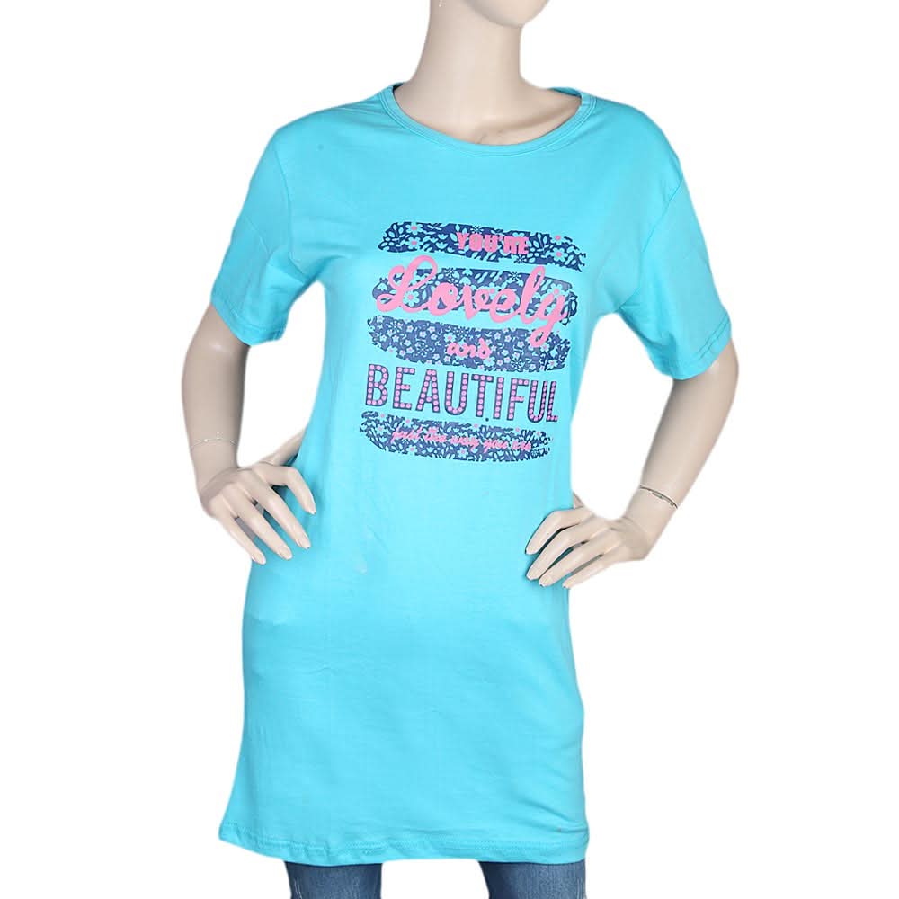 Women's Half Sleeves Printed T-Shirt - Sky Blue, Women, T-Shirts And Tops, Chase Value, Chase Value