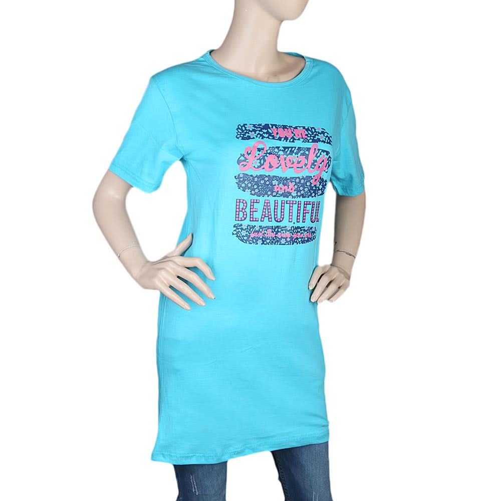 Women's Half Sleeves Printed T-Shirt - Sky Blue, Women, T-Shirts And Tops, Chase Value, Chase Value