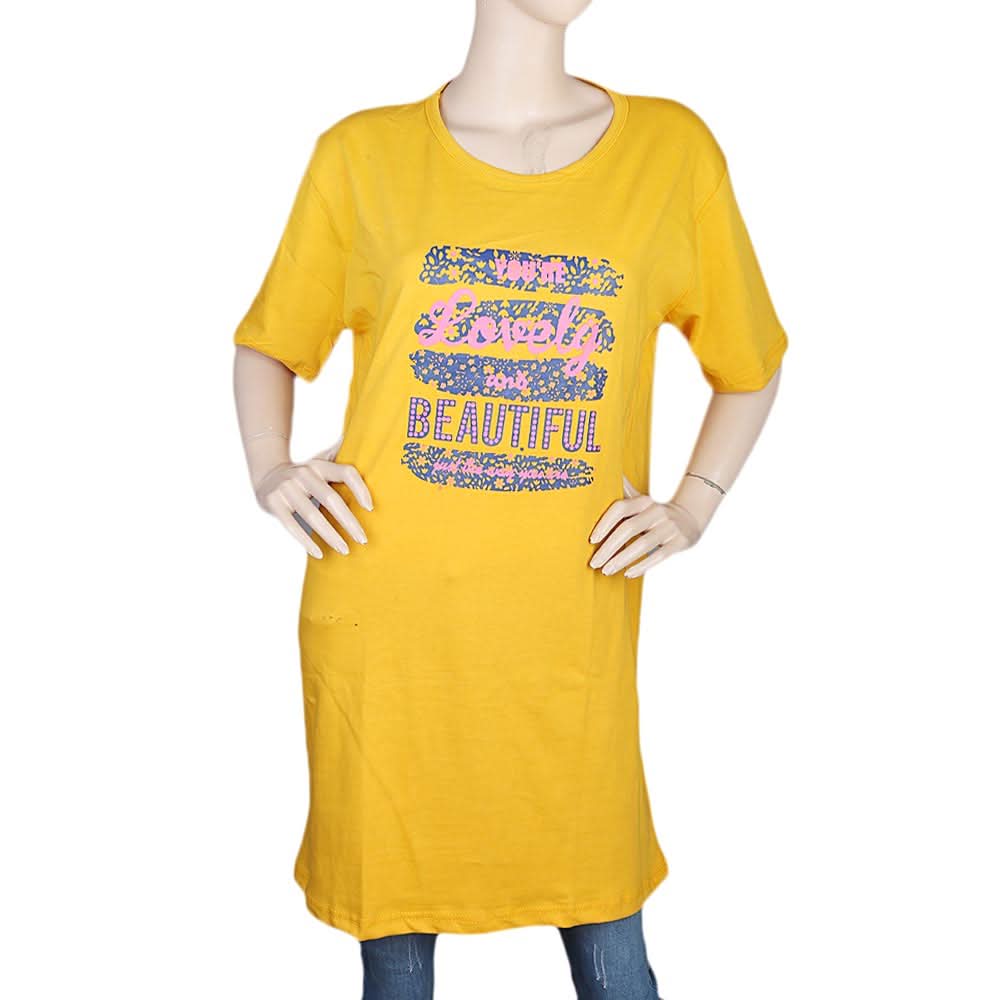 Women's Half Sleeves Printed T-Shirt - Yellow, Women, T-Shirts And Tops, Chase Value, Chase Value