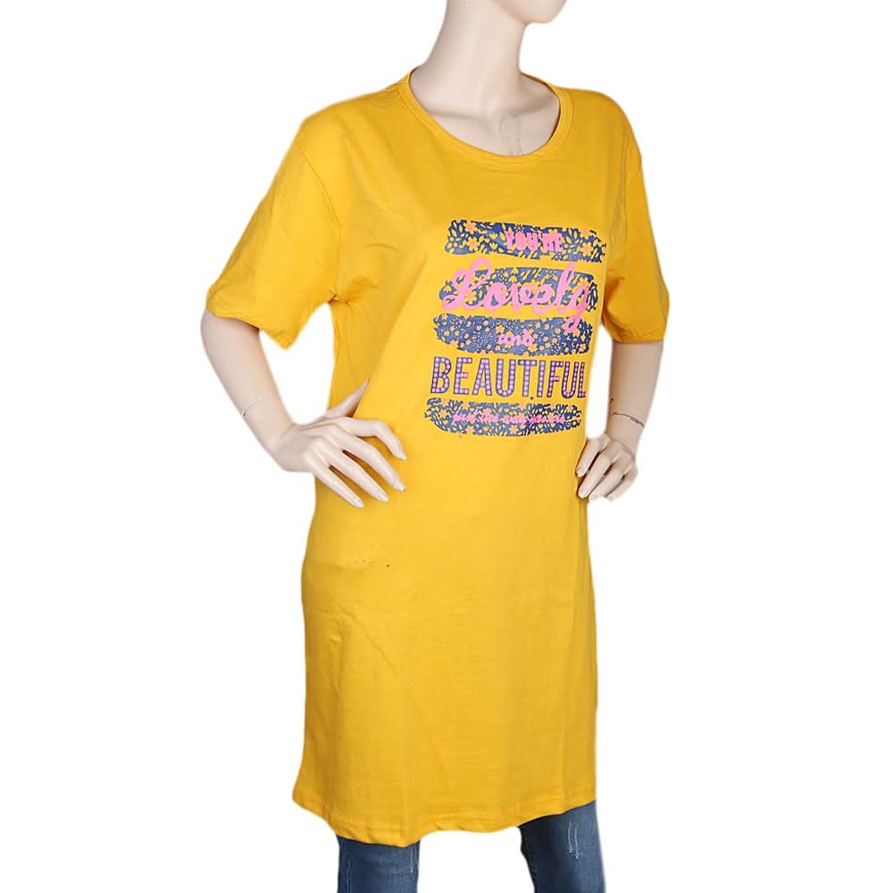 Women's Half Sleeves Printed T-Shirt - Yellow, Women, T-Shirts And Tops, Chase Value, Chase Value