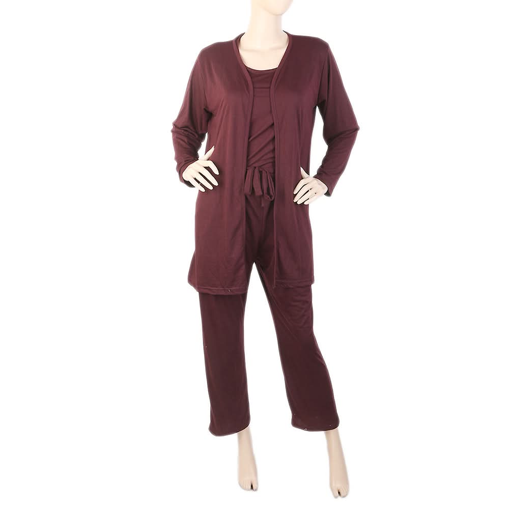 Women's 3 Piece Night Suit - Maroon, Women, Night Suit, Chase Value, Chase Value