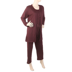 Women's 3 Piece Night Suit - Maroon, Women, Night Suit, Chase Value, Chase Value