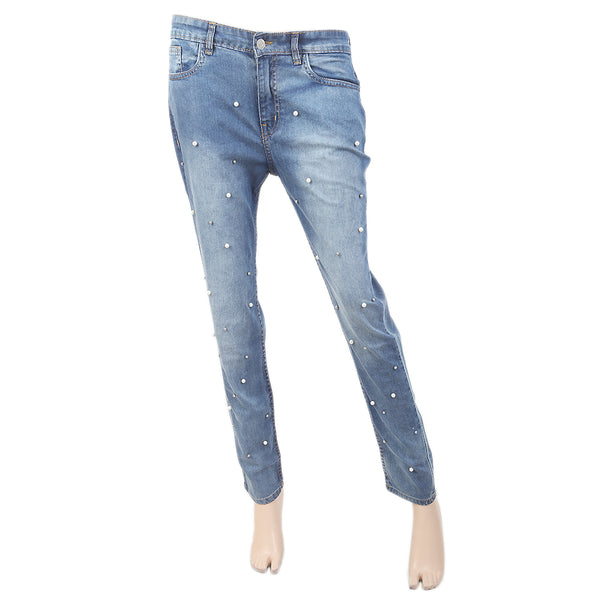 Women's Pearls Denim Pant - Med Blue, Women, Pants & Tights, Chase Value, Chase Value