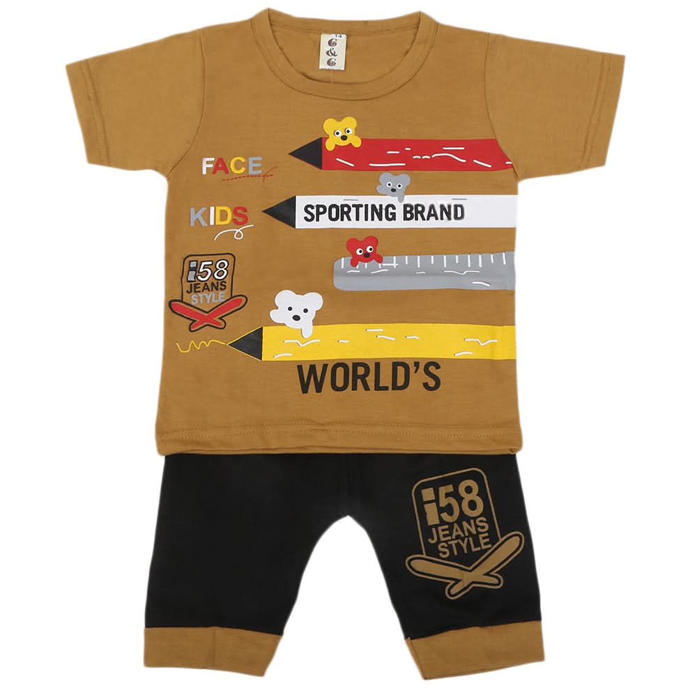 Boys Short Half Sleeves Suit - Brown, Kids, Boys Sets And Suits, Chase Value, Chase Value