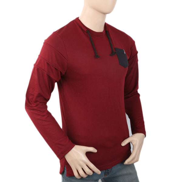 Men's Full Sleeves T-Shirt - Maroon, Men, T-Shirts And Polos, Chase Value, Chase Value