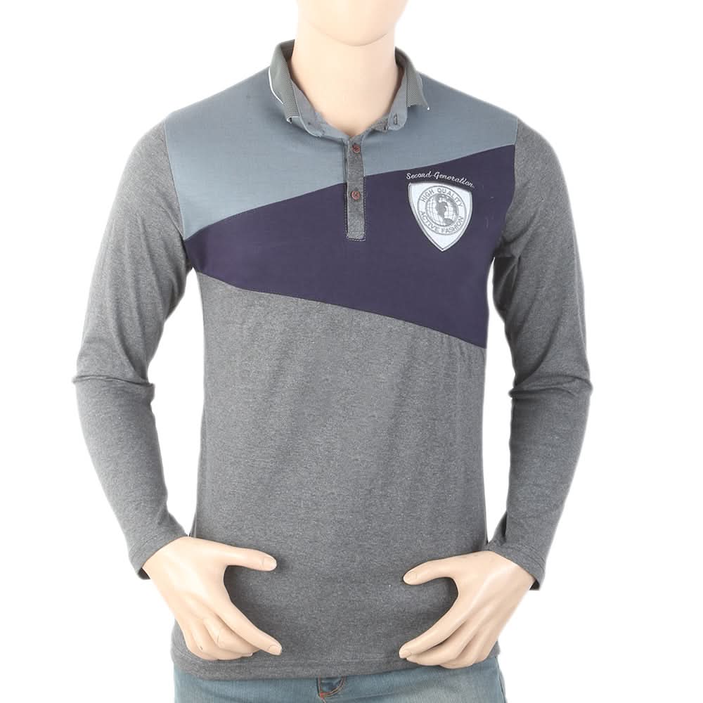 Men's Full Sleeves Fancy Polo T-Shirt - Dark Grey, Men, T-Shirts And Polos, Chase Value, Chase Value