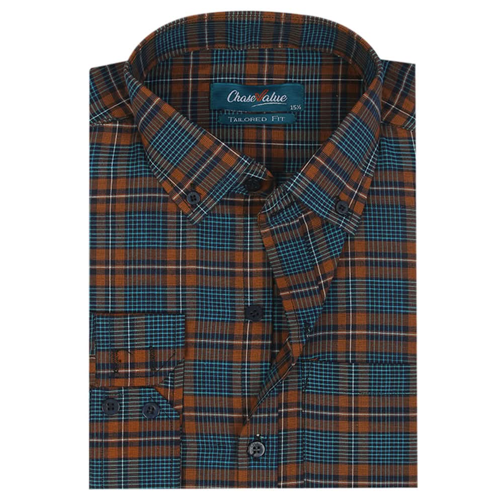 Men's Formal Check Shirt - Brown, Men's Shirts, Chase Value, Chase Value