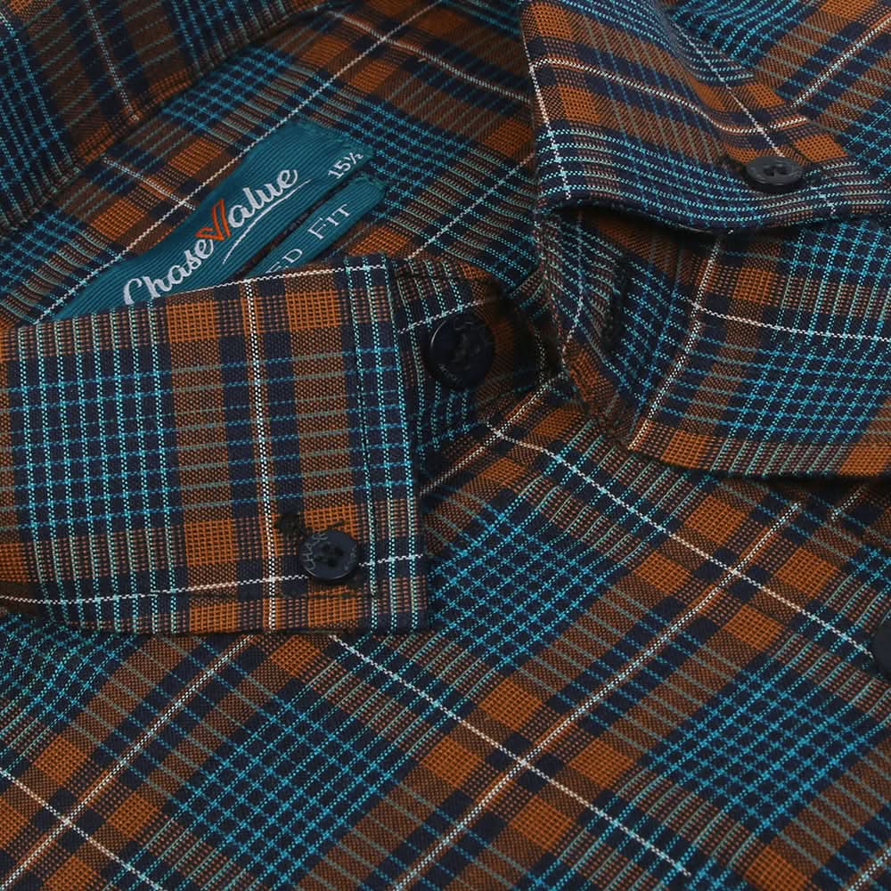 Men's Formal Check Shirt - Brown, Men's Shirts, Chase Value, Chase Value