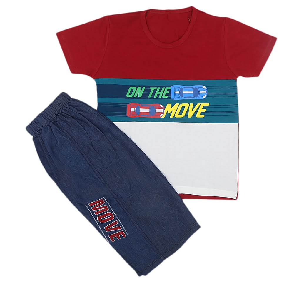Boys Half Sleeves Short Suit - Maroon, Kids, Boys Sets And Suits, Chase Value, Chase Value