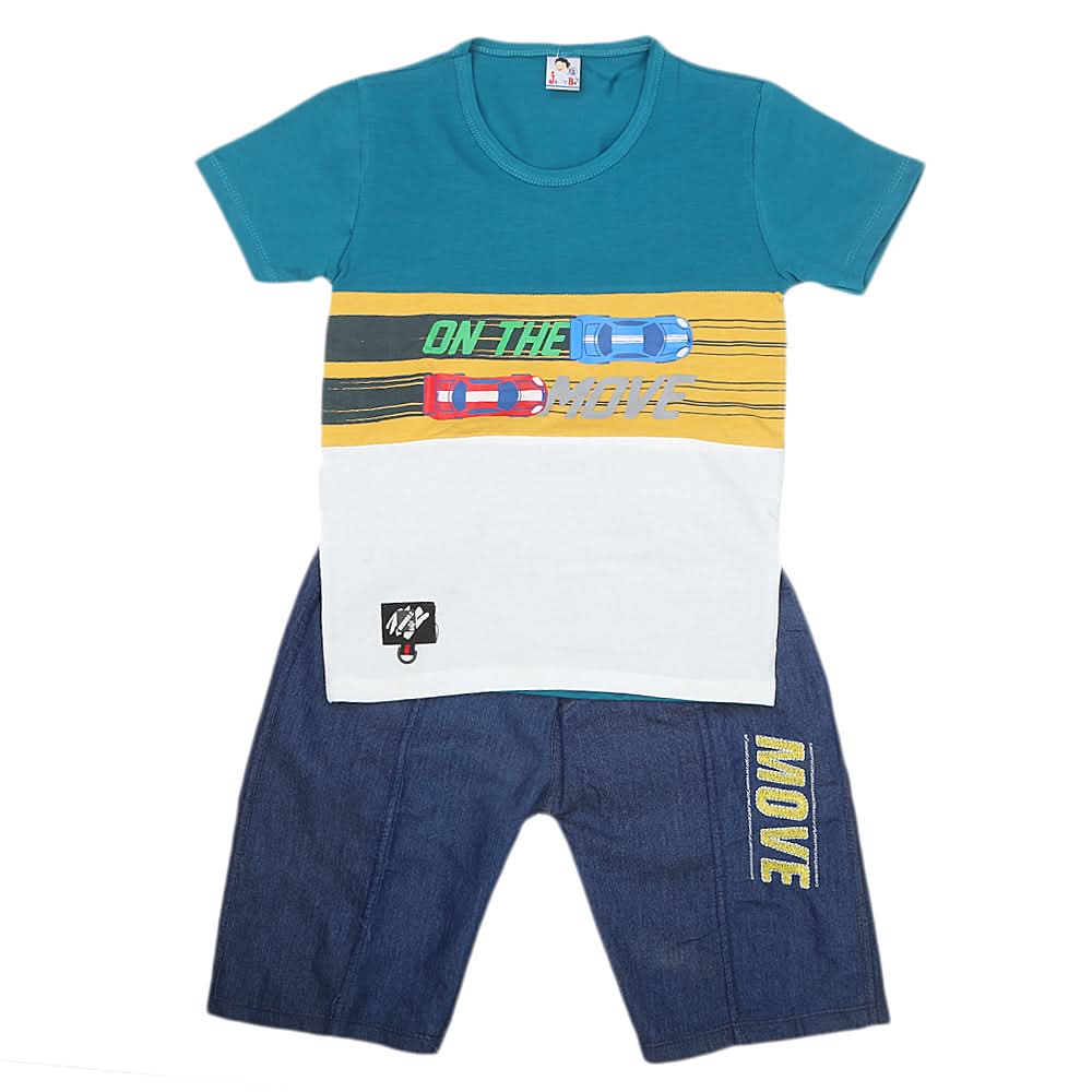 Boys Half Sleeves Short Suit - Sea Green, Kids, Boys Sets And Suits, Chase Value, Chase Value