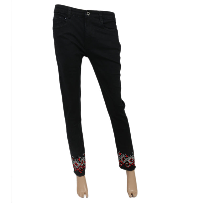 Women's Denim Embroidered Pant - Black, Women, Pants & Tights, Chase Value, Chase Value