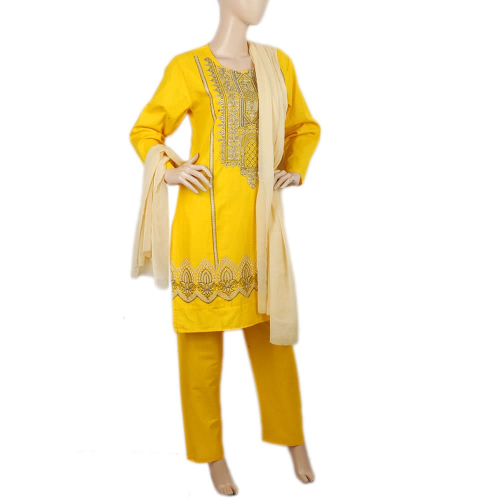 Women's Embroidered 03 Pcs Suit - Yellow, Women, Shalwar Suits, Chase Value, Chase Value