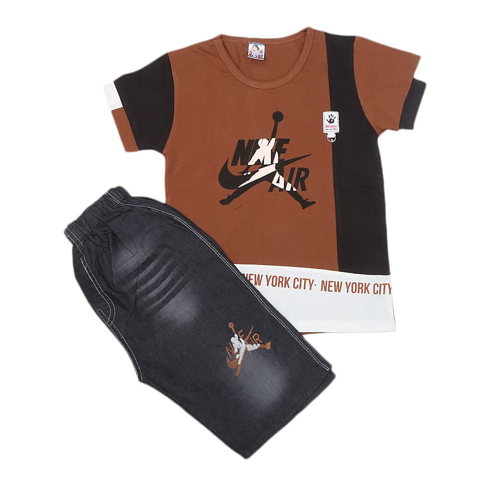 Boys Half Sleeves Short Suit 20-22 1232 - Brown, Kids, Boys Sets And Suits, Chase Value, Chase Value
