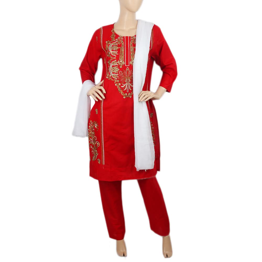 Women's Embroidered 03 Pcs Suit - Red, Women, Shalwar Suits, Chase Value, Chase Value