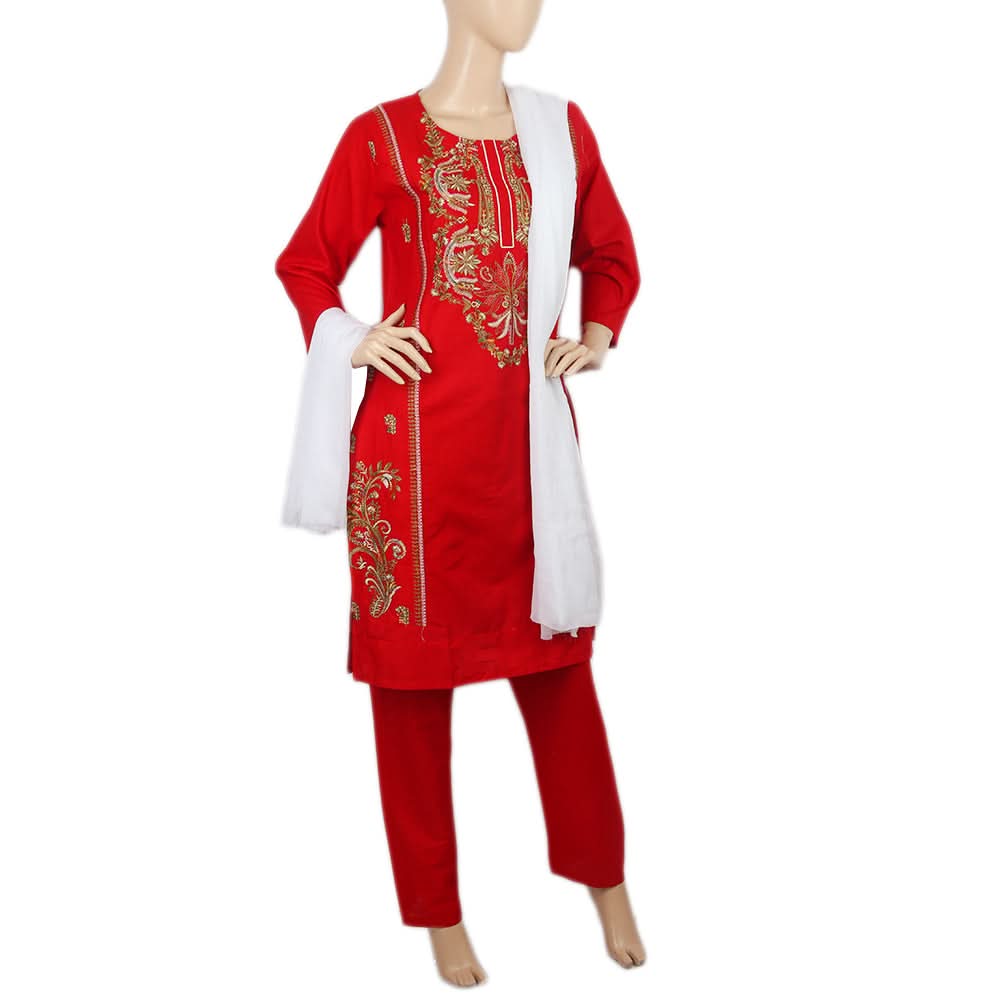 Women's Embroidered 03 Pcs Suit - Red, Women, Shalwar Suits, Chase Value, Chase Value