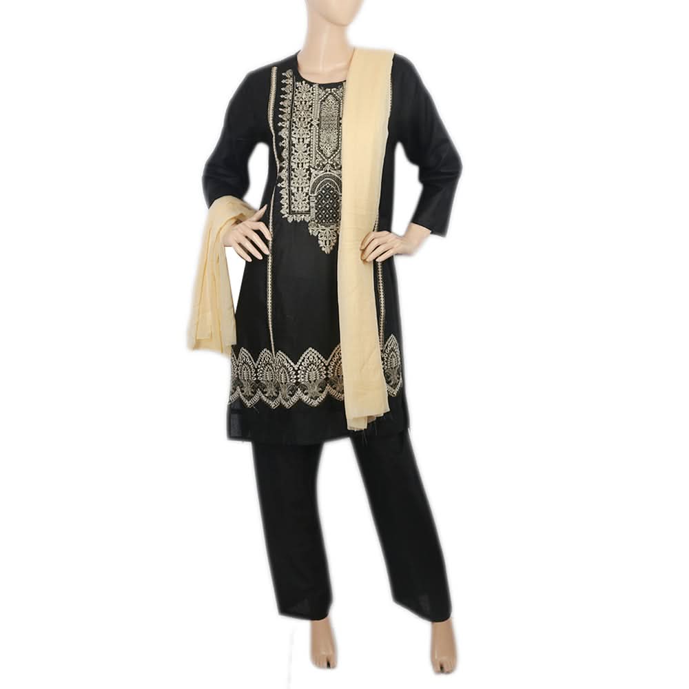 Women's Embroidered 03 Pcs Suit - Black, Women, Shalwar Suits, Chase Value, Chase Value