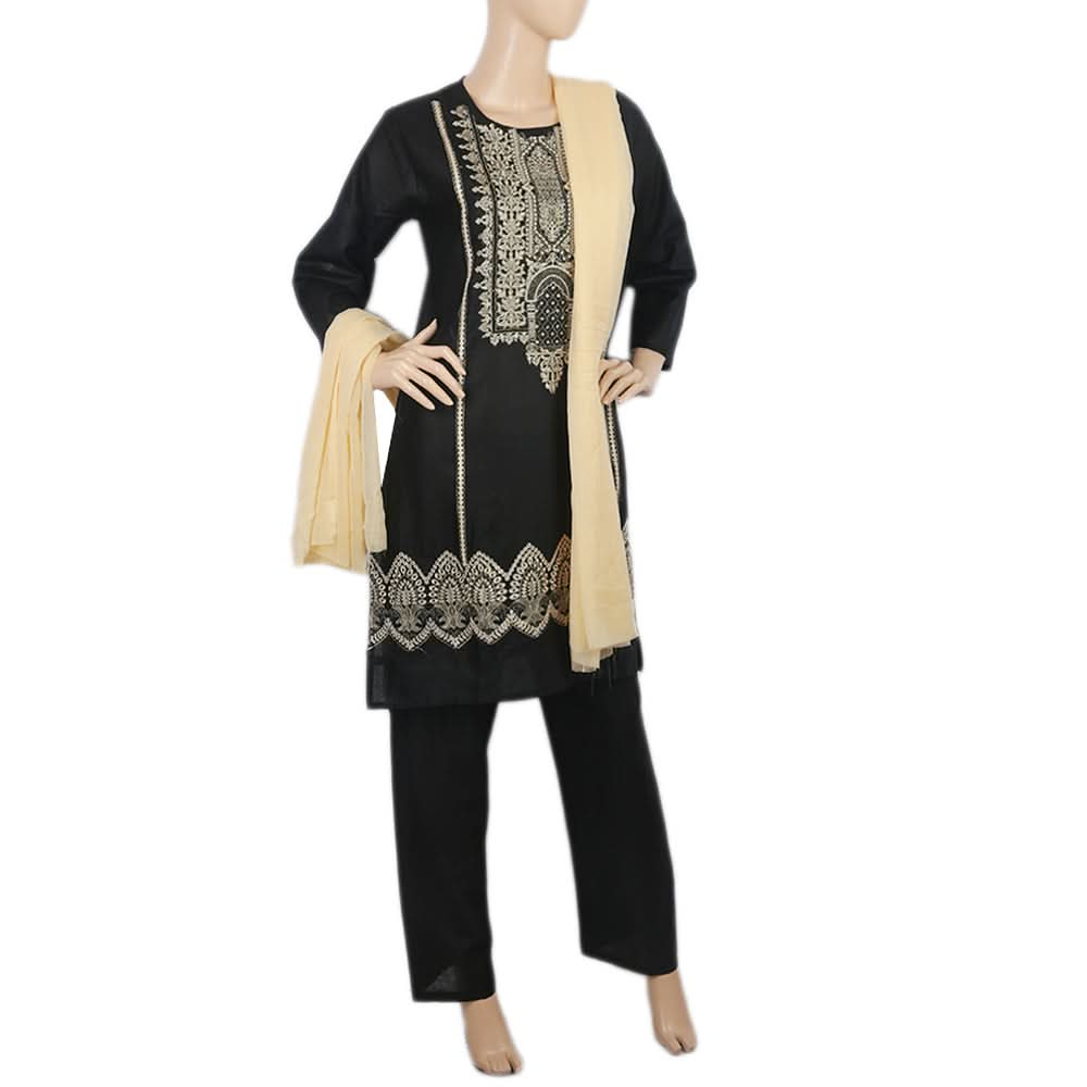 Women's Embroidered 03 Pcs Suit - Black, Women, Shalwar Suits, Chase Value, Chase Value