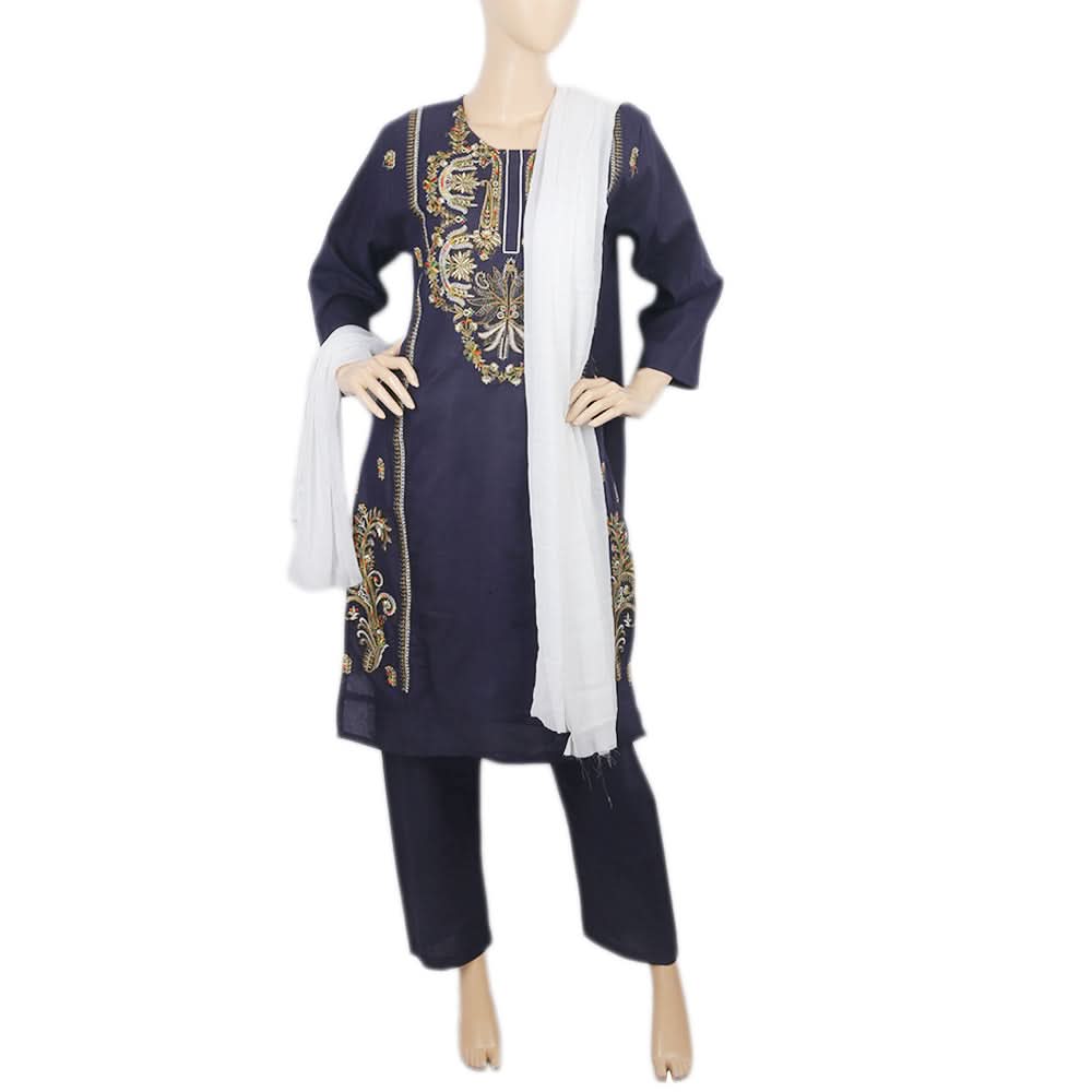 Women's Embroidered 03 Pcs Suit - Navy Blue, Women, Shalwar Suits, Chase Value, Chase Value