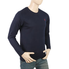 Men's Full Sleeves Logo T-Shirt - Navy Blue, Men, T-Shirts And Polos, Chase Value, Chase Value