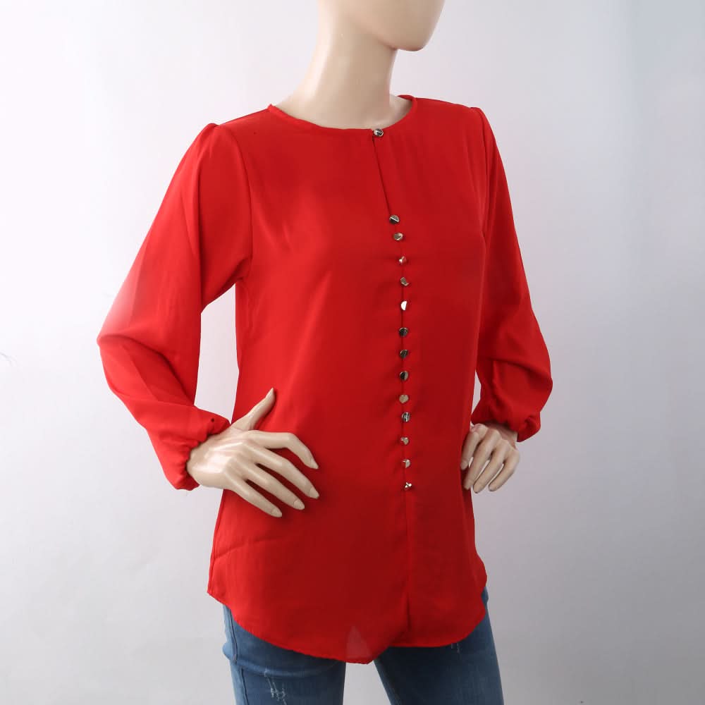 Women's Western Top With Front Button - Red, Women, T-Shirts And Tops, Chase Value, Chase Value