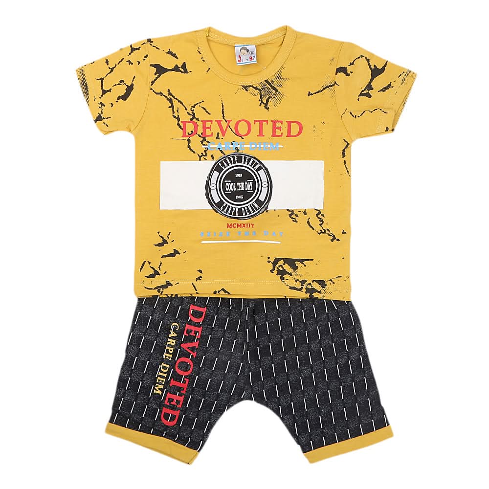 Boys Half Sleeves Short Suit - Mustard, Kids, Boys Sets And Suits, Chase Value, Chase Value