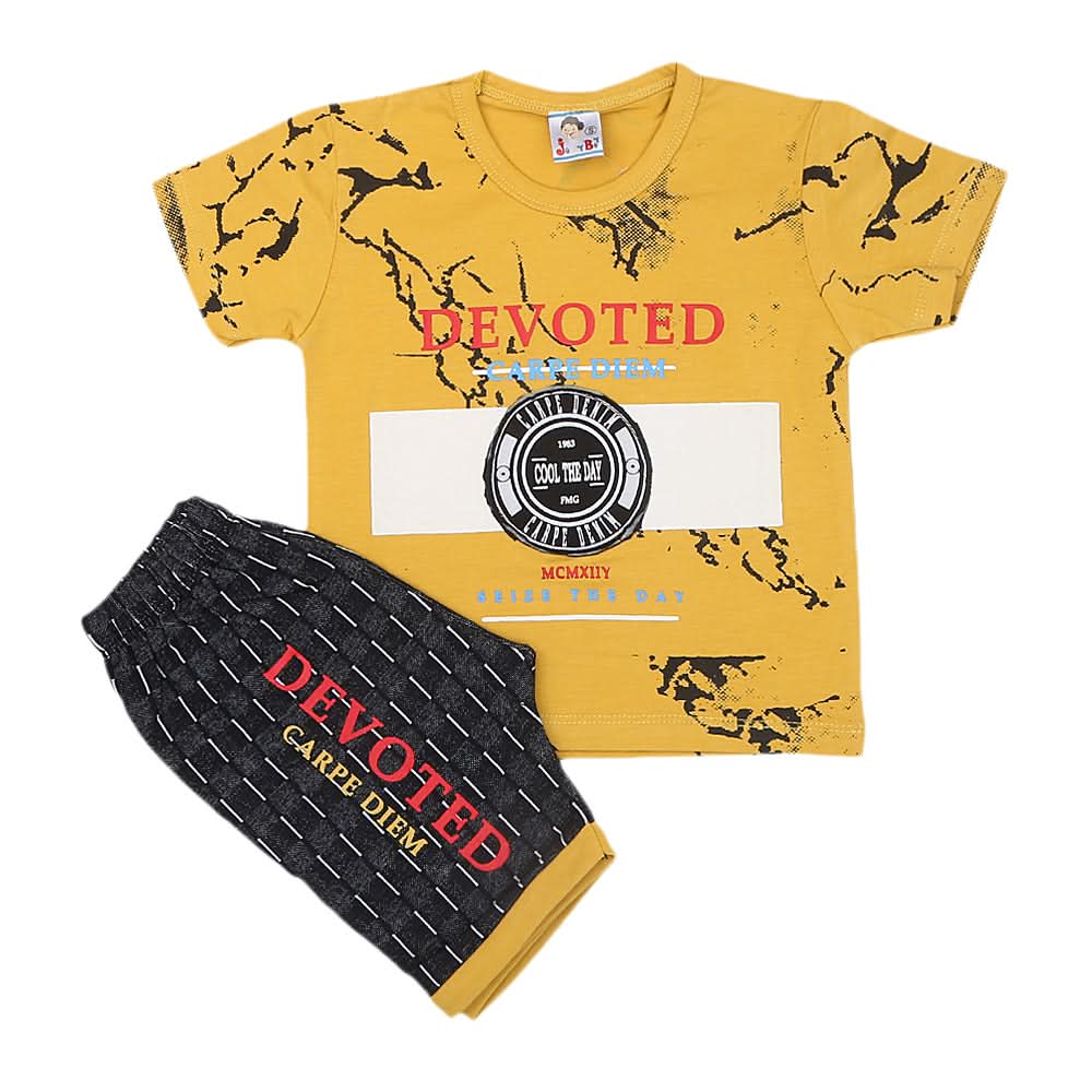 Boys Half Sleeves Short Suit - Mustard, Kids, Boys Sets And Suits, Chase Value, Chase Value
