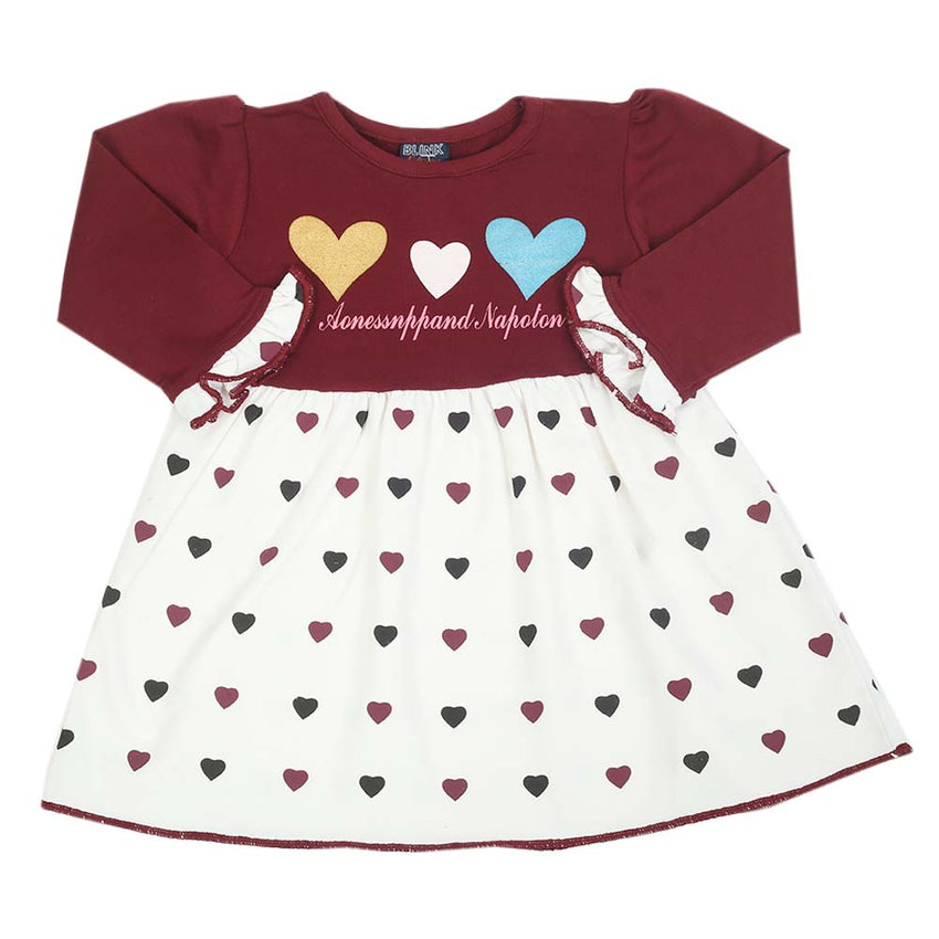Girls Full Sleeves Frock - Maroon, Girls Frocks, Chase Value, Chase Value