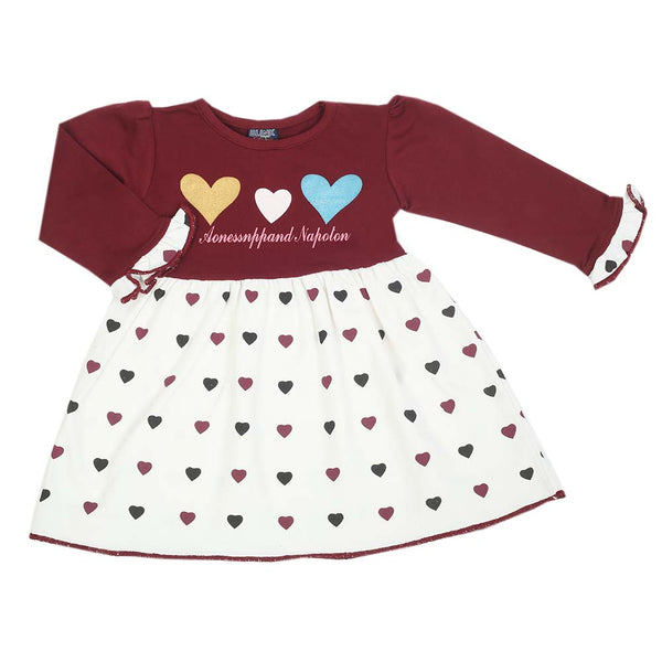 Girls Full Sleeves Frock - Maroon, Girls Frocks, Chase Value, Chase Value