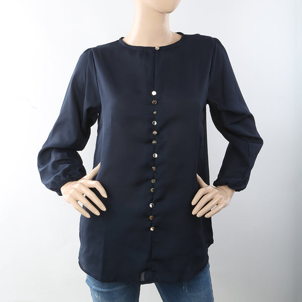 Women's Western Top With Front Button - Navy Blue, Women, T-Shirts And Tops, Chase Value, Chase Value