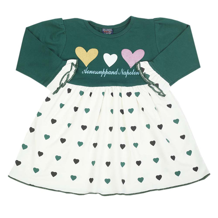 Girls Full Sleeves Frock - Dark Green, Girls Frocks, Chase Value, Chase Value