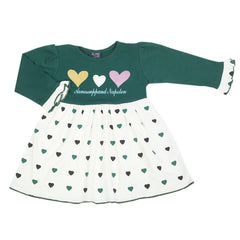 Girls Full Sleeves Frock - Dark Green, Girls Frocks, Chase Value, Chase Value