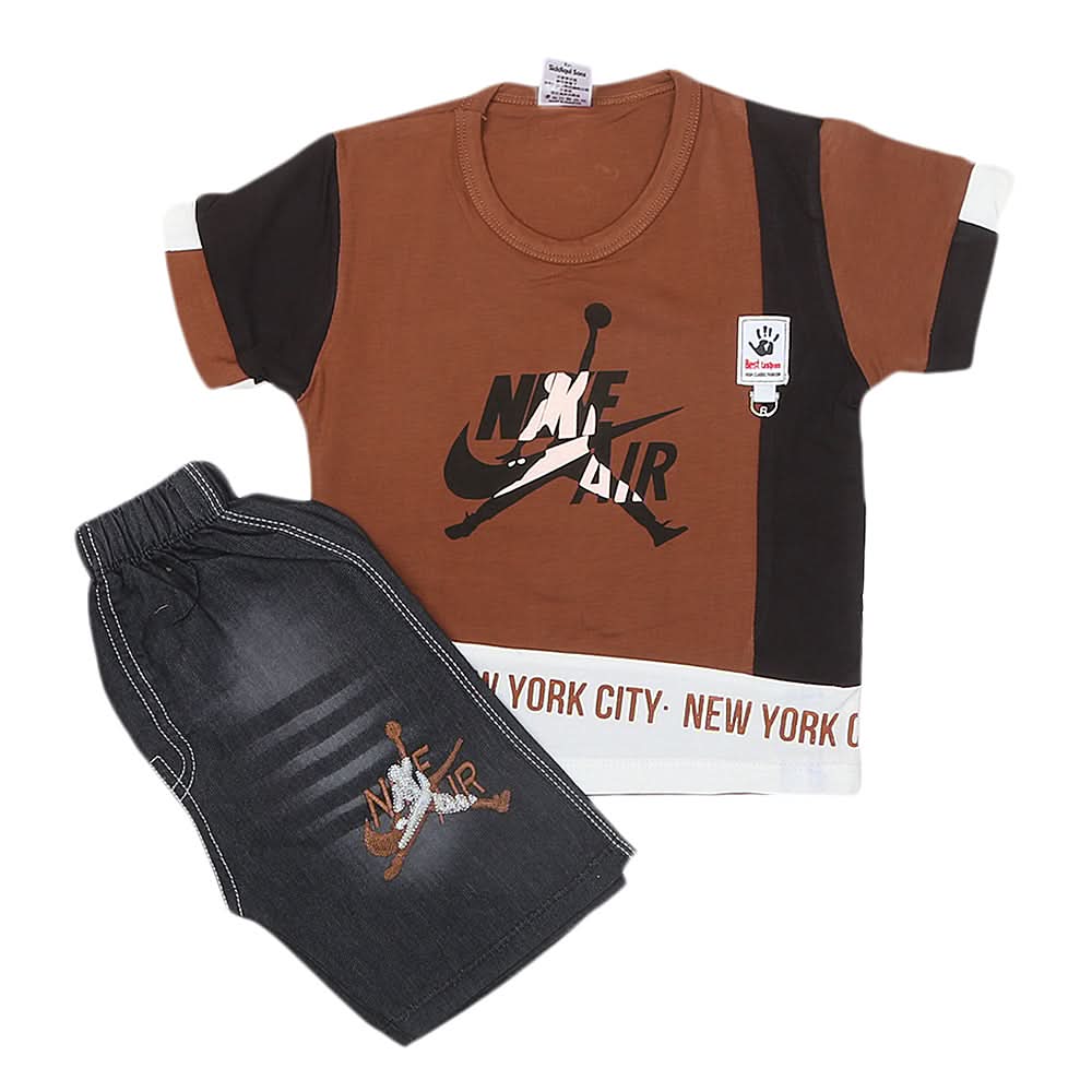 Boys Half Sleeves Short Suit 1231 - Brown, Kids, Boys Sets And Suits, Chase Value, Chase Value