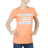 Women's Half Sleeves Chest Print  T-Shirt - Peach, Women, T-Shirts And Tops, Chase Value, Chase Value