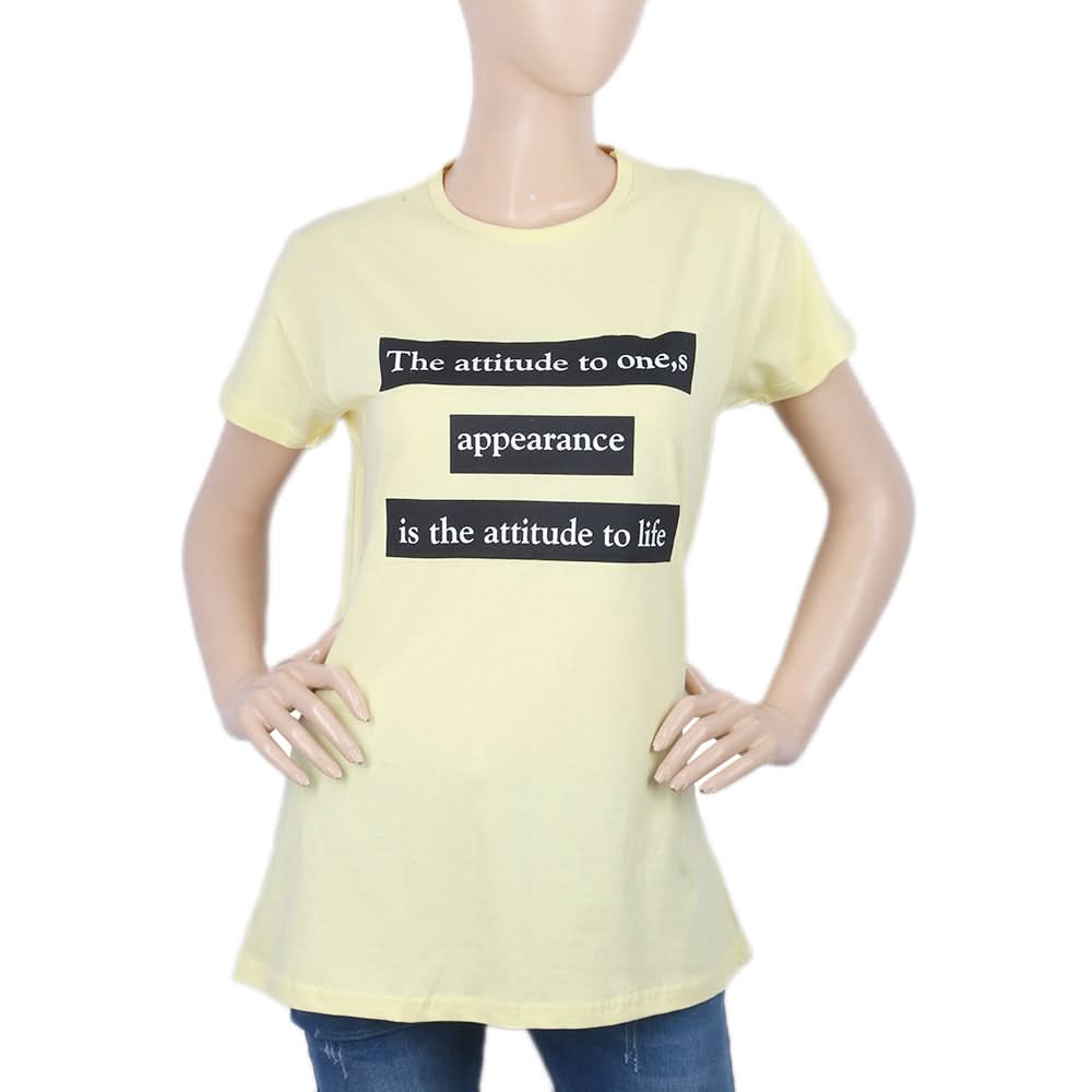 Women's Half Sleeves Chest Print  T-Shirt - Lemon, Women, T-Shirts And Tops, Chase Value, Chase Value