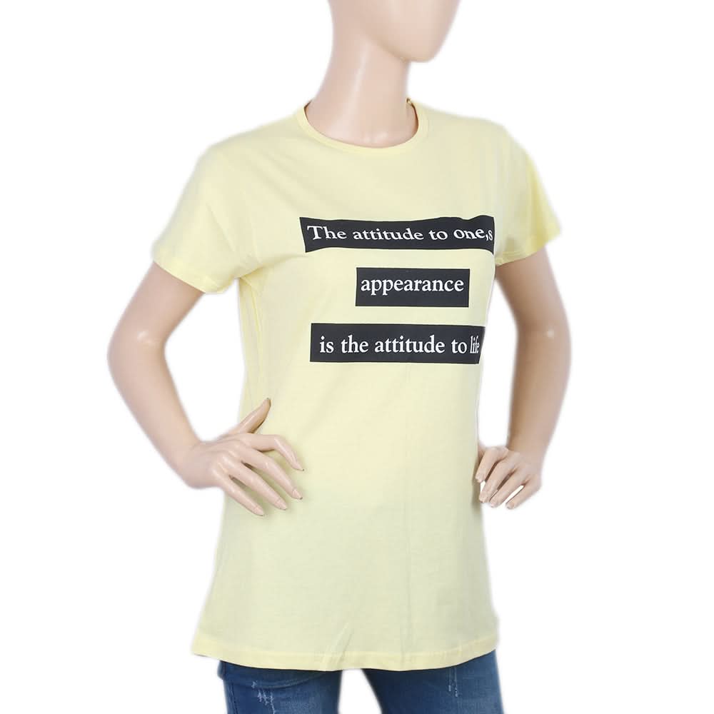 Women's Half Sleeves Chest Print  T-Shirt - Lemon, Women, T-Shirts And Tops, Chase Value, Chase Value