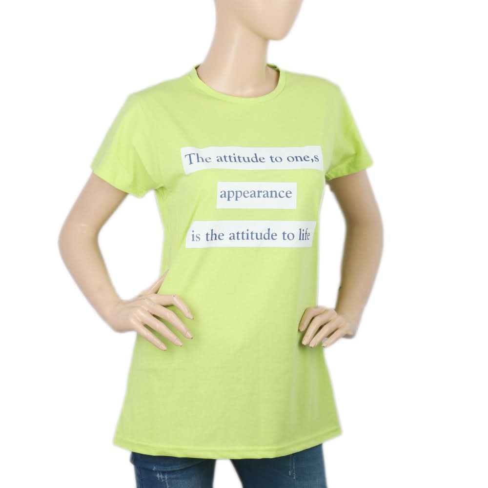 Women's Half Sleeves Chest Print  T-Shirt - Green, Women, T-Shirts And Tops, Chase Value, Chase Value