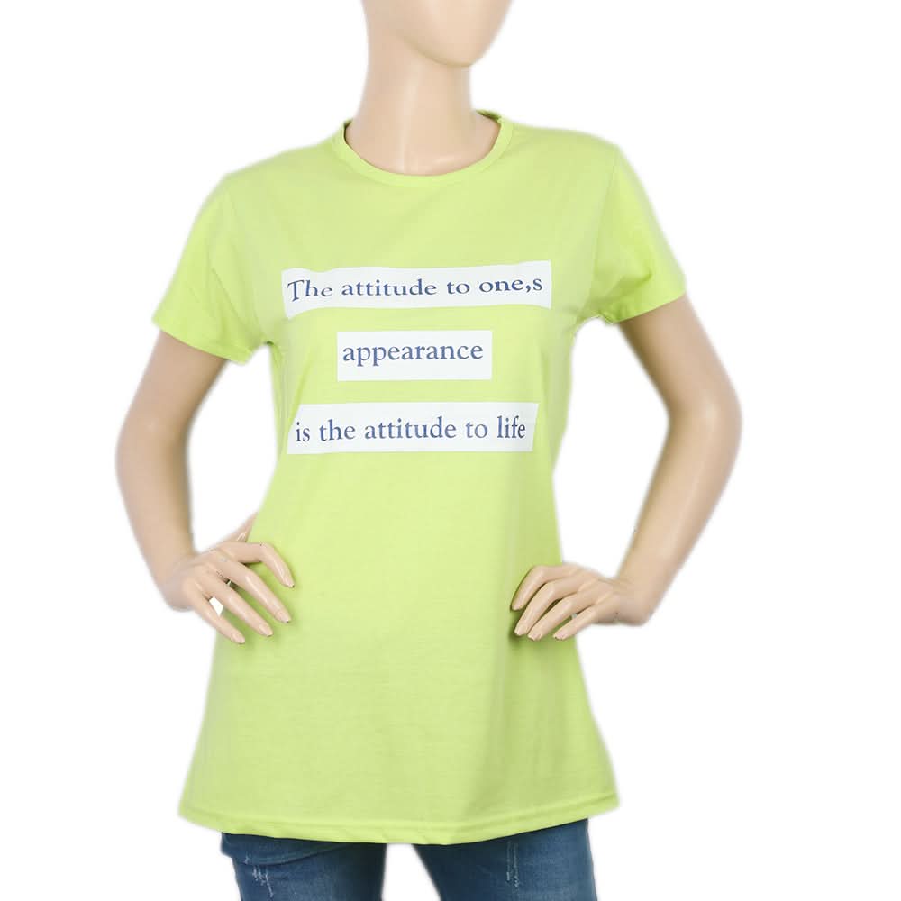 Women's Half Sleeves Chest Print  T-Shirt - Green, Women, T-Shirts And Tops, Chase Value, Chase Value