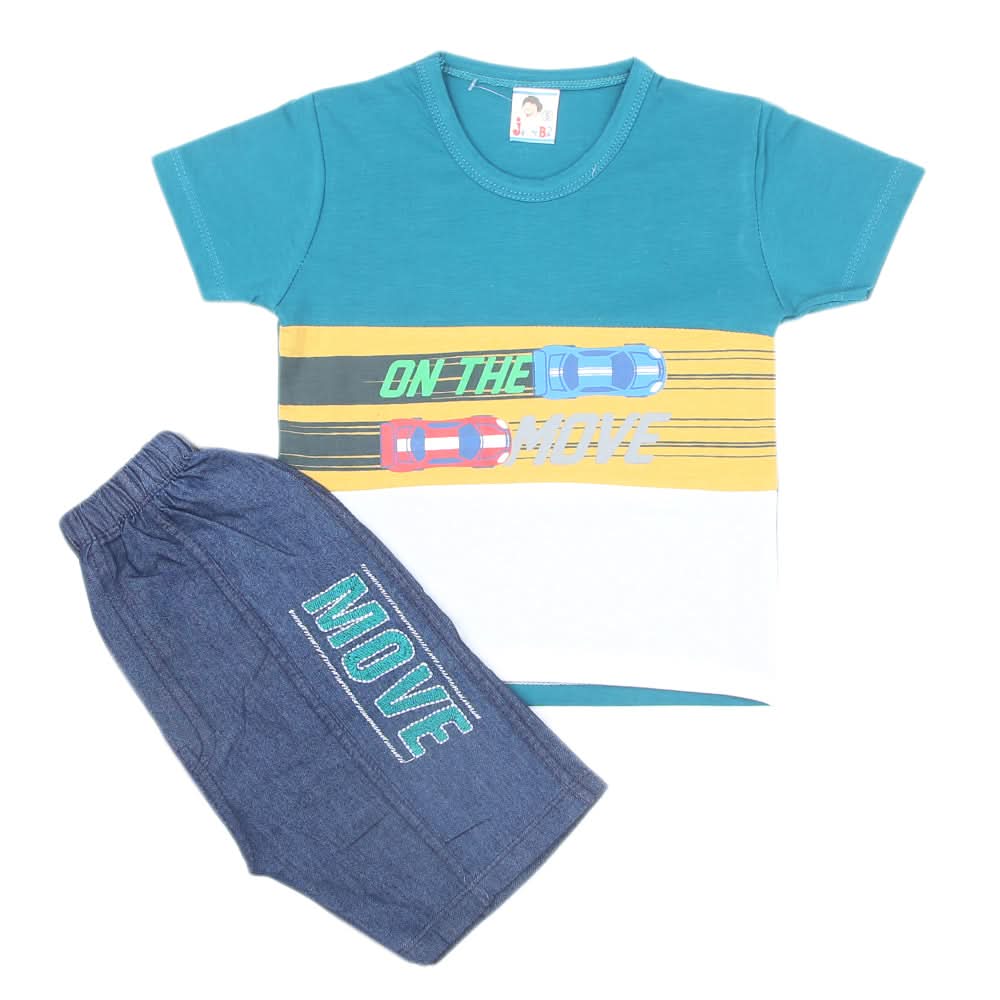 Boys Half Sleeves Short Suit 1201 - Sea Green, Kids, Boys Sets And Suits, Chase Value, Chase Value