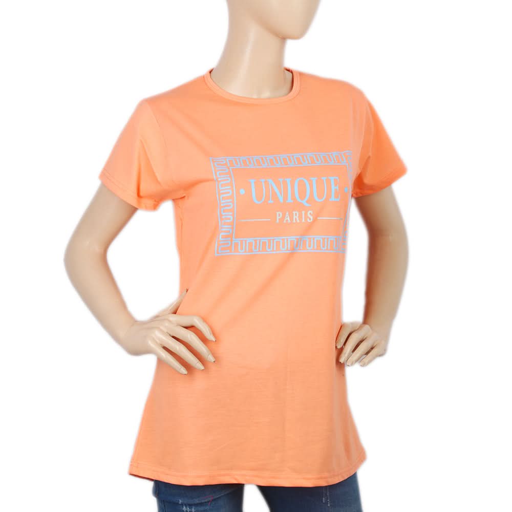 Women's Half Sleeves Chest Print  T-Shirt - Peach, Women, T-Shirts And Tops, Chase Value, Chase Value