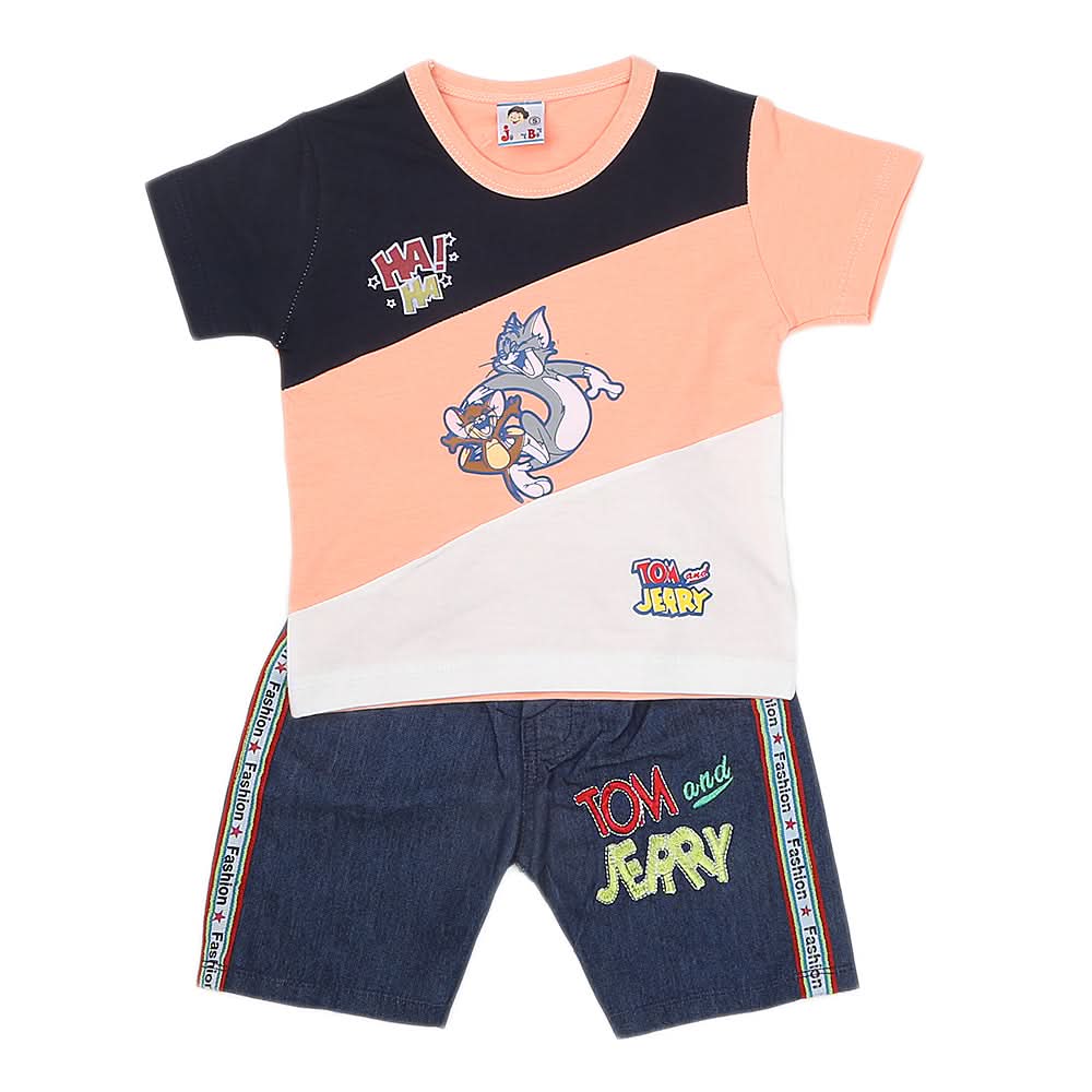 Boys Half Sleeves Short Suit - Peach, Kids, Boys Sets And Suits, Chase Value, Chase Value